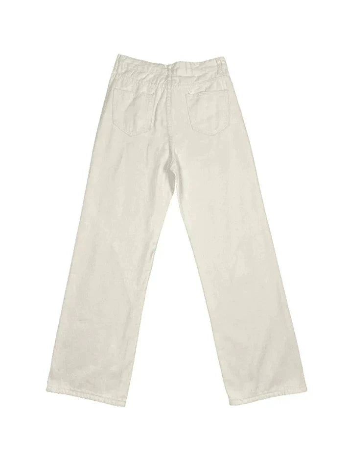 Jeans Baggy Boyfriend Vintage Blanc à Jambe Droite avec Détail Splice