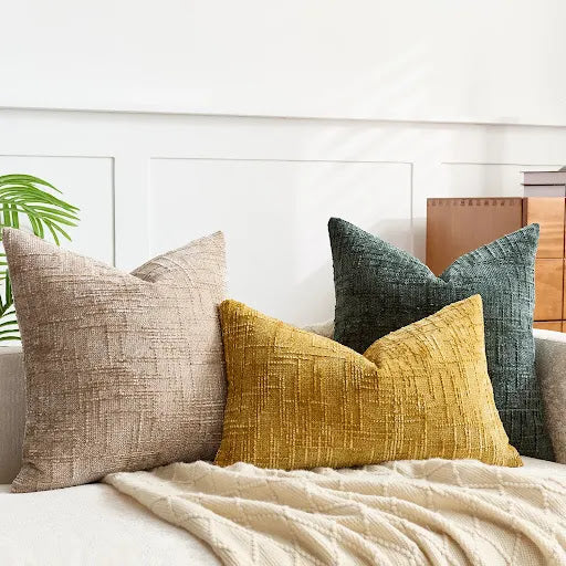 Coussin Décoratif en Chenille avec Texture Bambou en Couleur Unie pour Canapé et Chambre