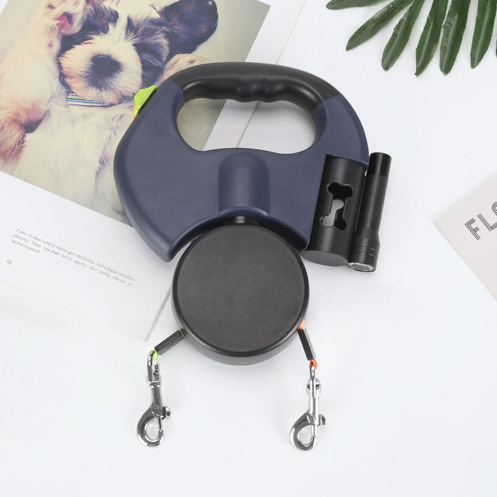 Laisse Rétractable pour Deux Chiens avec Lampe de Poche Intégrée