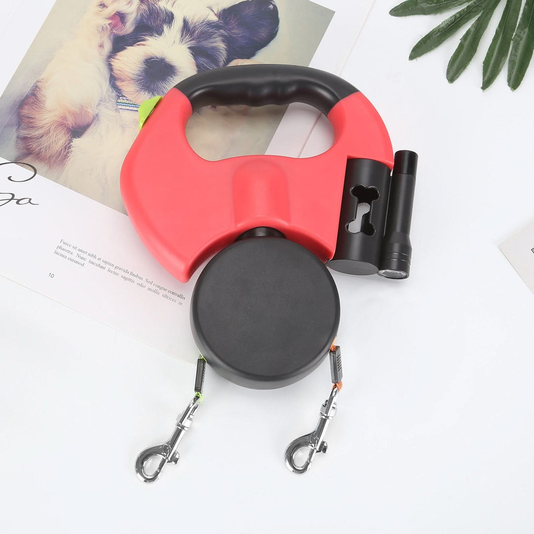 Laisse Rétractable pour Deux Chiens avec Lampe de Poche Intégrée
