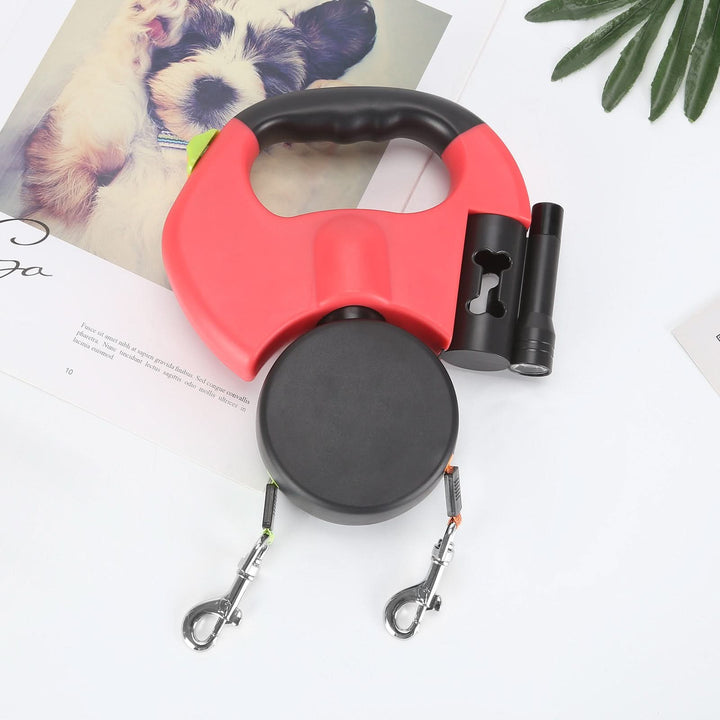 Laisse Rétractable pour Deux Chiens avec Lampe de Poche Intégrée